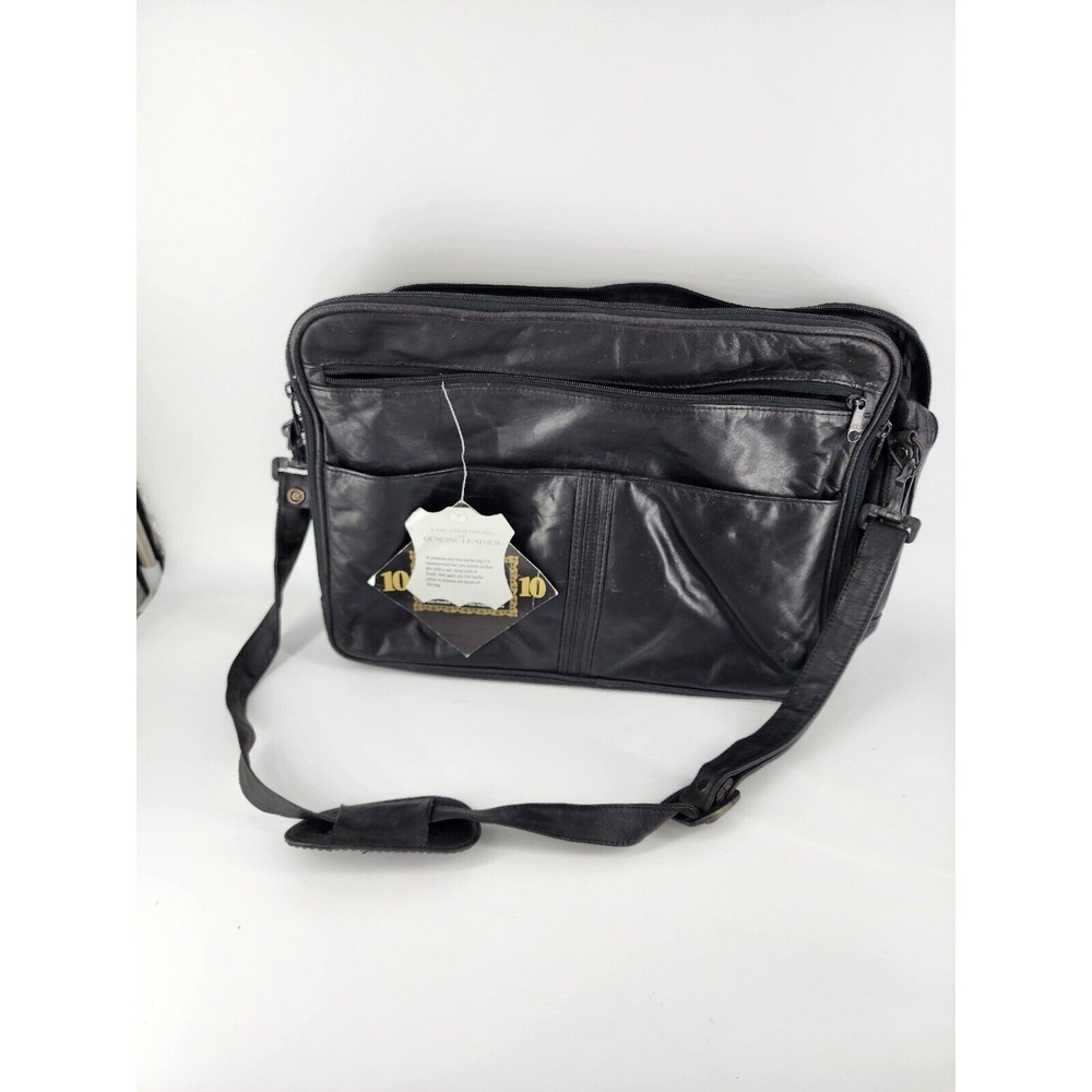 Black Vtg Henry Rosenfeld Leather Messenger / Laptop Bag With Tags